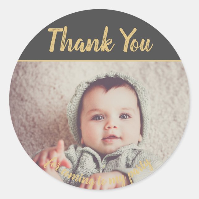 Pegatina Redonda Añadir su propia foto cumpleaños Gracias Pegatinas (Anverso)