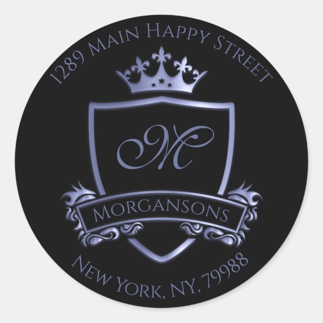 Pegatina Redonda Añadir un toque de elegancia real con MonogramAddr (Anverso)