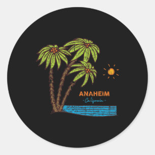 Pegatina Redonda Anaheim, California Surfing Vintage Retro Playa Hi