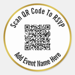 Pegatina Redonda Analizar código QR a plantilla RSVP de blanco y o