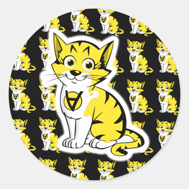 Pegatina Redonda Anarkitty AnCat Patrón AnCap Negro y Amarillo (Anverso)