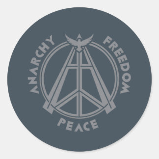 Pegatina Redonda Anarquía, libertad y paz: Símbolo de la anarquía m