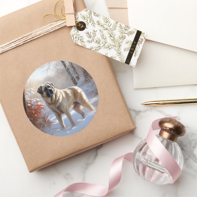 Pegatina Redonda Anatolian Shepherd Let It Snow Navidades (Regalar)