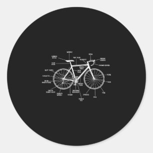 Pegatina Redonda Anatomía de bicicleta- partes divertidas de bicicl
