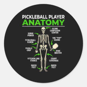 Pegatina Redonda Anatomía de jugador de pickleball divertido dink p