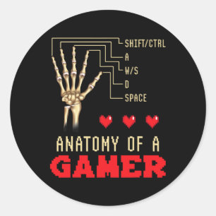 Pegatina Redonda Anatomía De Los Amantes Del Juego De Videojuegos D
