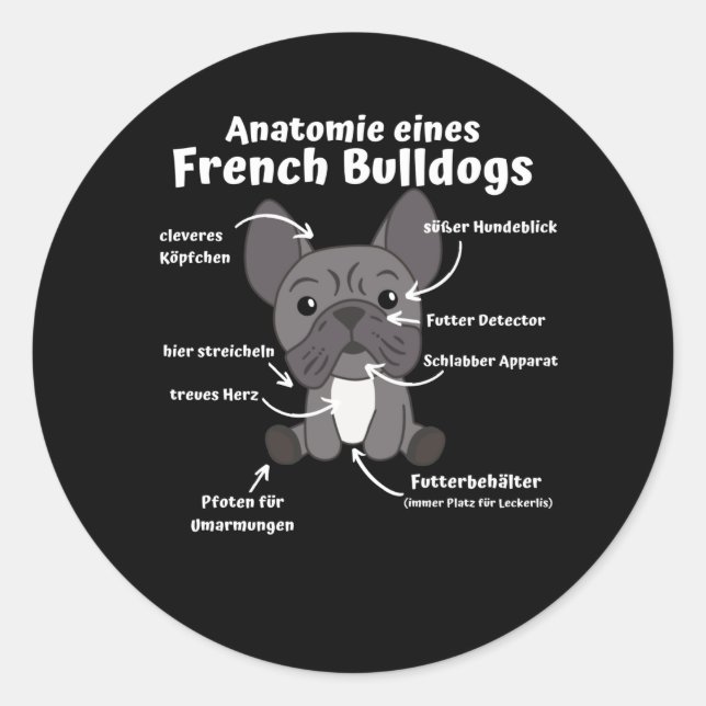 Pegatina Redonda Anatomía De Un Bulldog Francés Perro Gracioso Cach (Anverso)