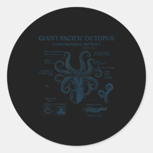 Pegatina Redonda anatomía del pulpo gigante del pacífico océano mar