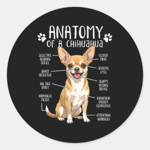 Pegatina Redonda Anatomía Divertida de Chihuahua de un Dueño de Per
