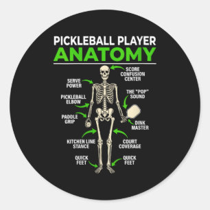 Pegatina Redonda Anatomía divertida de jugadora de pickleball mujer