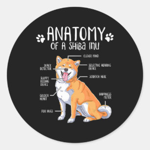 Pegatina Redonda anatomía divertida shiba u amante del perro