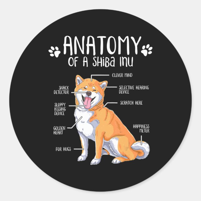 Pegatina Redonda anatomía divertida shiba u amante del perro (Anverso)