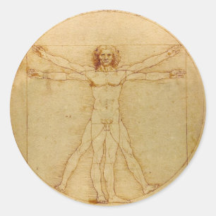 Pegatina Redonda Anatomía humana, hombre de Vitruvian de Leonardo