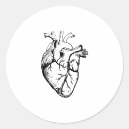 Pegatina Redonda Anatomical Heart Vintage Line Art