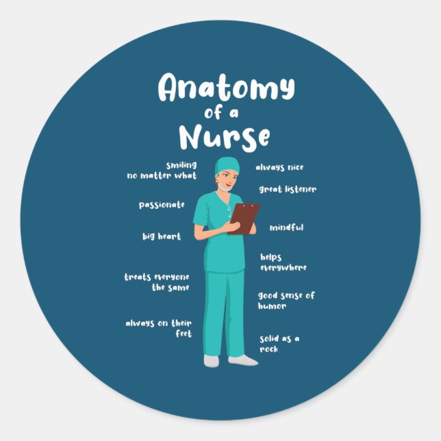 Pegatina Redonda Anatomy Of A Caregiver Funny Geriatric Nurse  (Anverso)