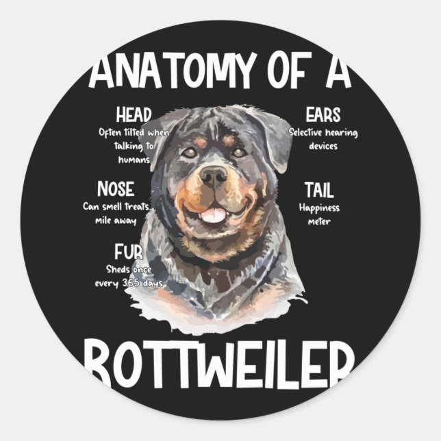 Pegatina Redonda Anatomy Of A Rottweiler For Dog Lovers (Anverso)