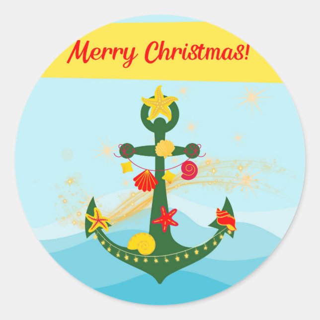 Pegatina Redonda Anchor de Navidades náuticos (Anverso)