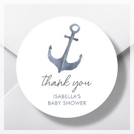 Pegatina Redonda Anchor Sailing Theme Gracias Baby Shower Favor
