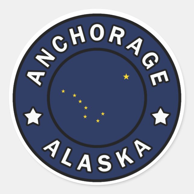 Pegatina Redonda Anchorage Alaska (Anverso)