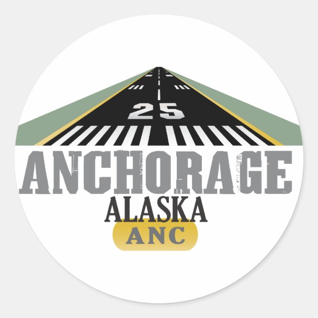 Pegatina Redonda Anchorage Alaska - Airport Runway (Anverso)