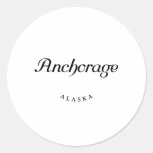 Pegatina Redonda Anchorage Alaska Black Font