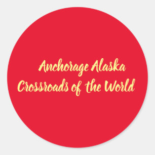 Pegatina Redonda Anchorage Alaska Crossroads of the World
