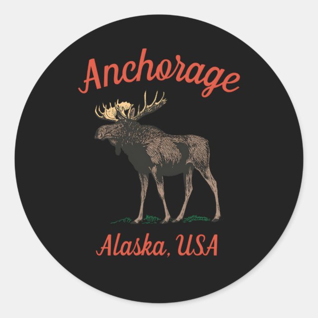 Pegatina Redonda Anchorage Alaska Moose (Anverso)