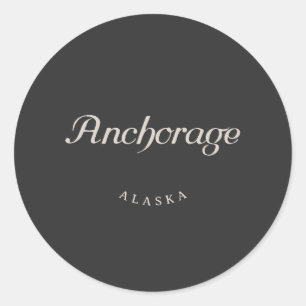 Pegatina Redonda Anchorage Alaska White Font