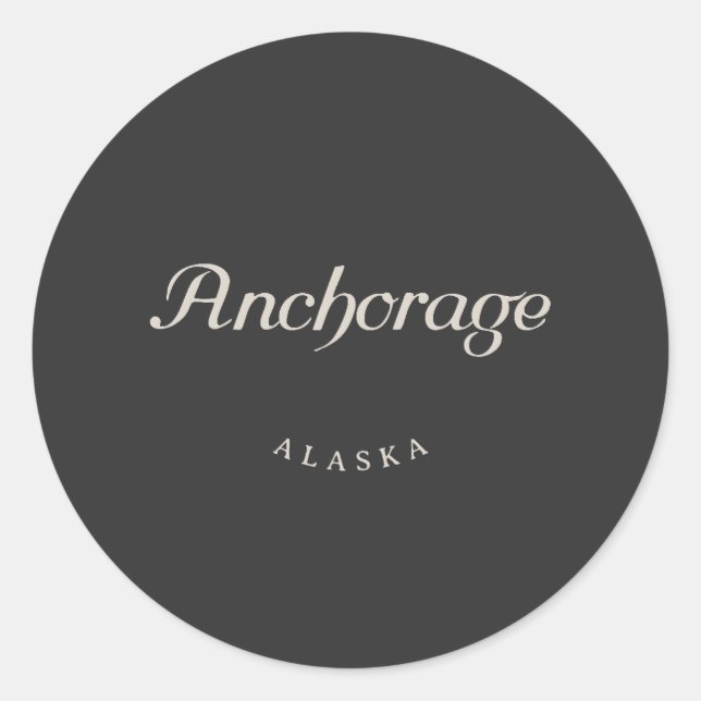 Pegatina Redonda Anchorage Alaska White Font (Anverso)