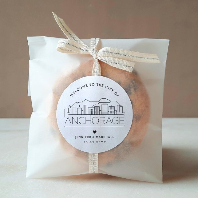 Pegatina Redonda Anchorage Skyline | Boda Favor De La Bienvenida (Subido por el creador)