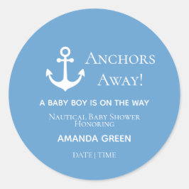 Pegatina Redonda Anchors Away Blue and White Anchor