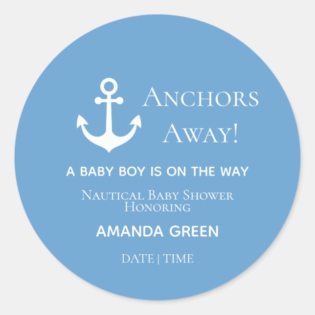 Pegatina Redonda Anchors Away Blue and White Anchor (Anverso)