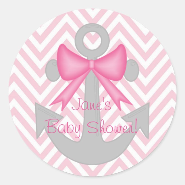 Pegatina Redonda Anchors Away Chica Pegatinas de Baby Shower (Anverso)