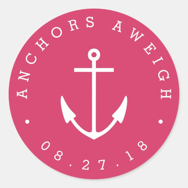 Pegatina Redonda Anchors Aweigh | Baby Shower Náutico Rosa (Anverso)