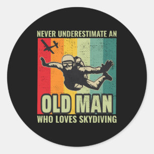 Pegatina Redonda Anciano Skysurf Skydiving Skydive Parachuing