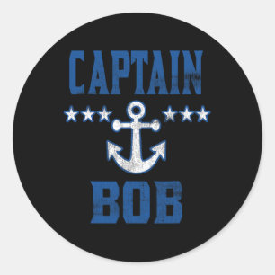 Pegatina Redonda Ancla Bob Capitán Azul Vintage Náutica Personaliza