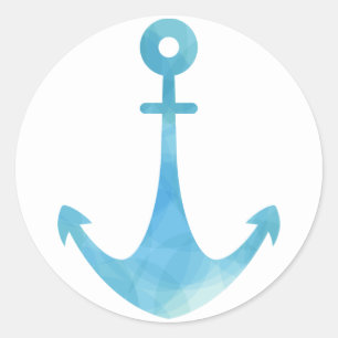 Pegatina Redonda Ancla de barco acuarela náutica azul turquesa