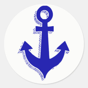 Pegatina Redonda Ancla de barco azul marino Boda náutica Fiesta