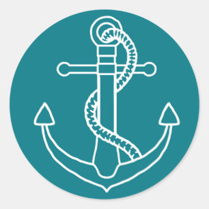 Pegatina Redonda Ancla de barco blanca náutica azul turquesa vintag