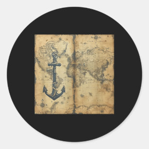 Pegatina Redonda Ancla de barco de vela pirata náutico vintage anti