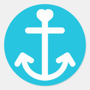 Pegatina Redonda Ancla de barco náutico azul turquesa océano marine