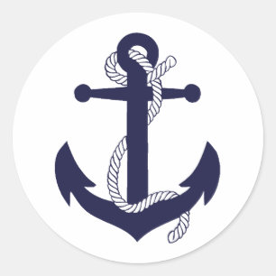 Pegatina Redonda Ancla de silueta azul marino náutico/cuerda diseño