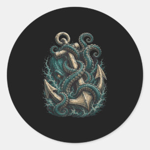 Pegatina Redonda ancla kraken monstruo marino tentáculos 