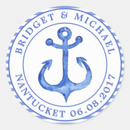 Pegatina Redonda Ancla náutica - Navy Blue Striped Personalizado