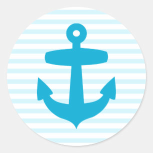 Pegatina Redonda Anclaje azul con franjas de marinero azul claro