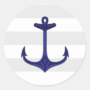Pegatina Redonda Anclaje azul de la marina náutica franjas blancas