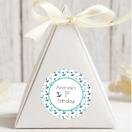 Pegatina Redonda Anclaje azul nautico