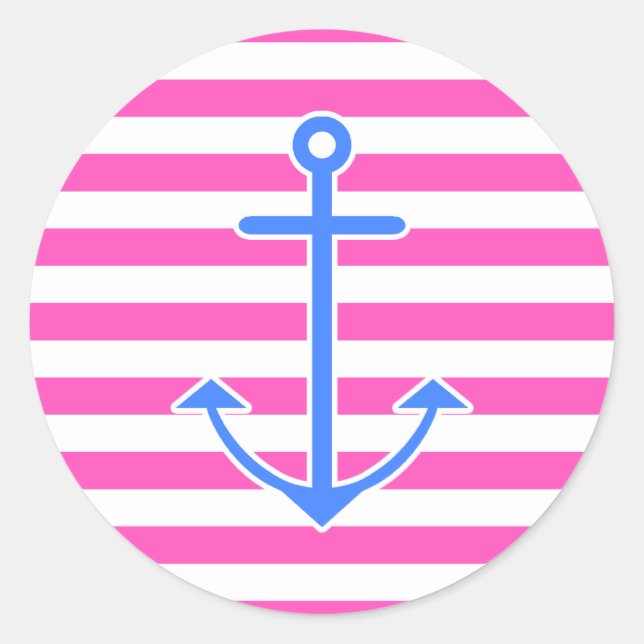 Pegatina Redonda Anclaje azul náutico rosado (Anverso)