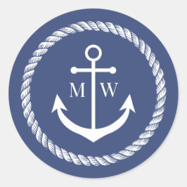 Pegatina Redonda Anclaje azul y monograma de rollo