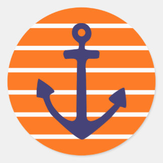 Pegatina Redonda Anclaje de la marina en franja Naranja